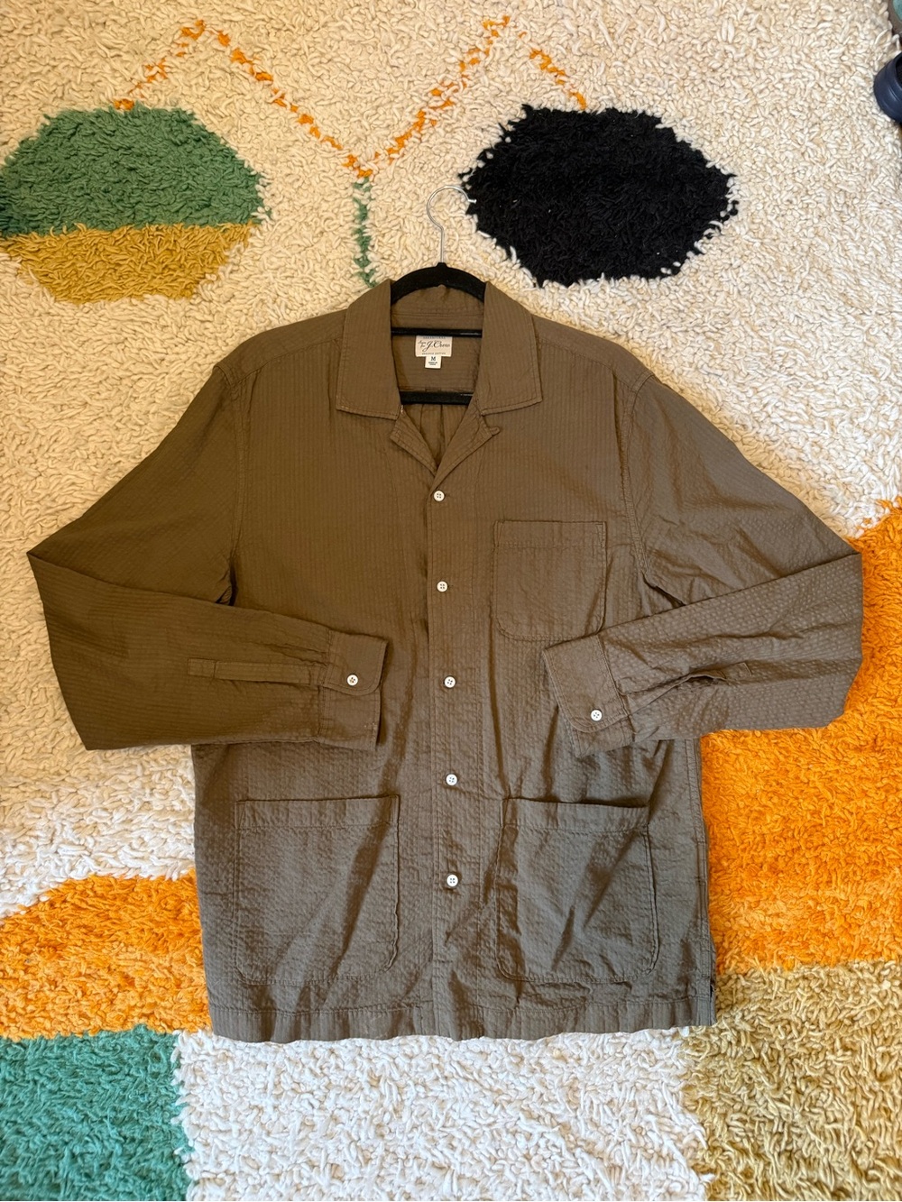 J. Crew Olive Green Seersucker Shirt Jacket